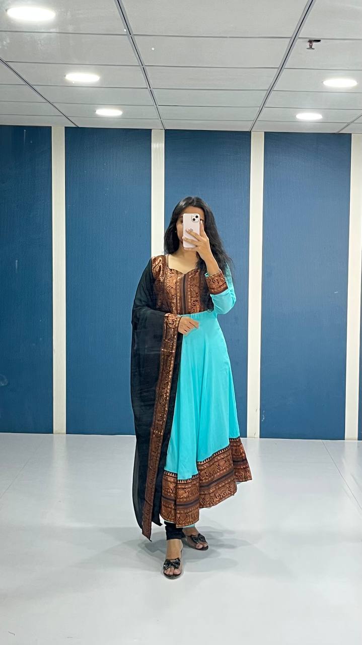 Vichitra Silk Gown with Dupatta
