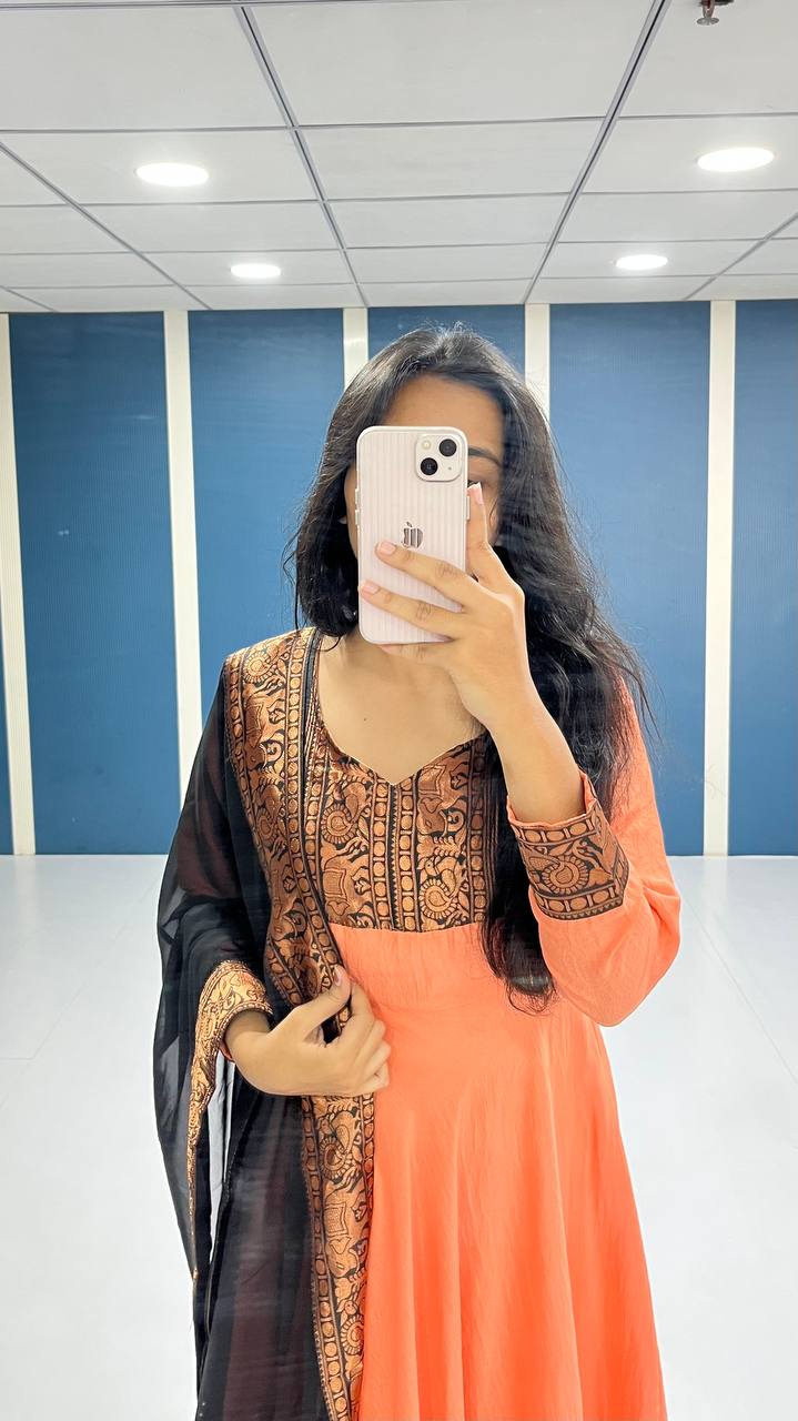 Vichitra Silk Gown with Dupatta