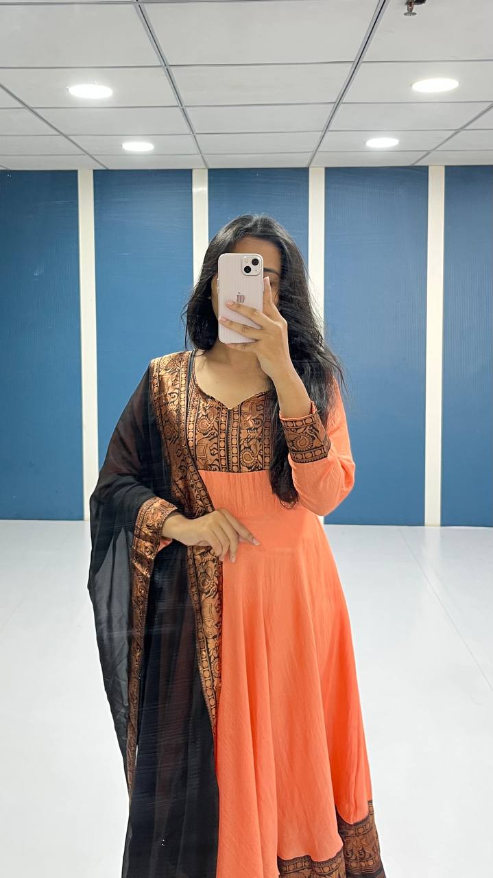 Vichitra Silk Gown with Dupatta