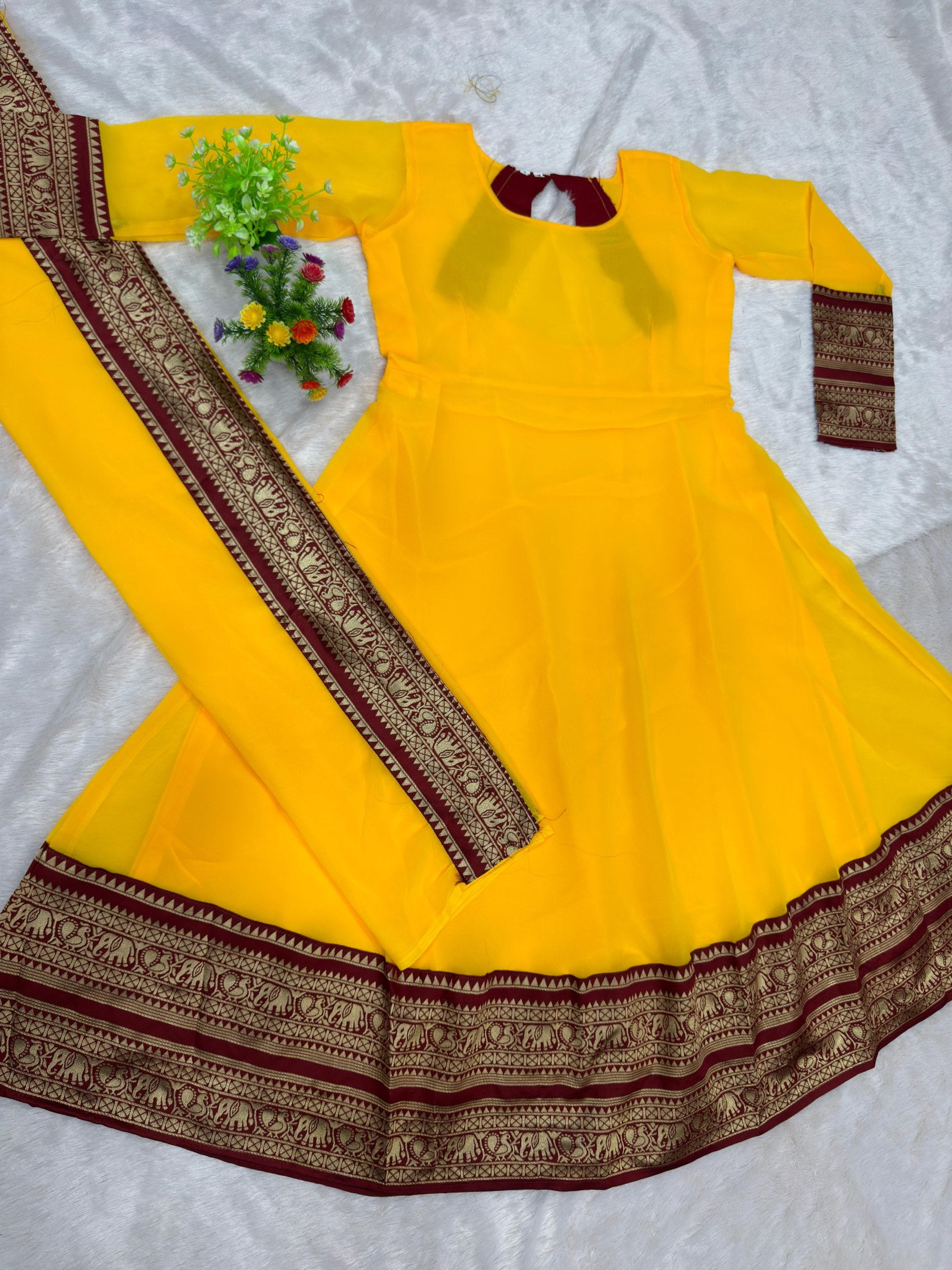 Yellow  Georgette Anarkali with Traditional Border