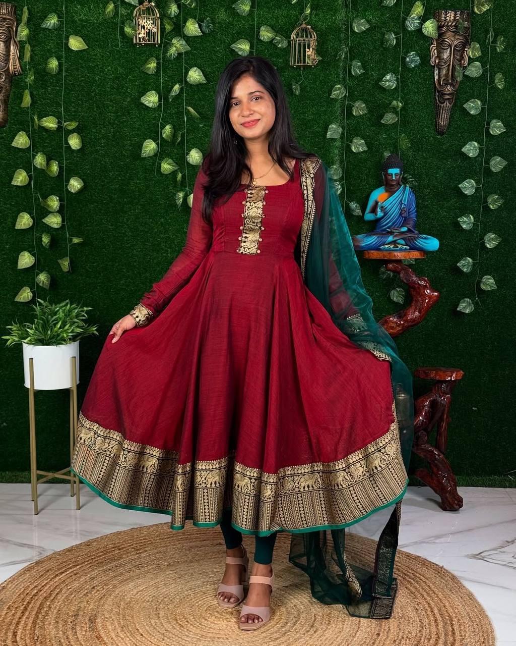 Festive Vichitra Silk Gown with Net Dupatta