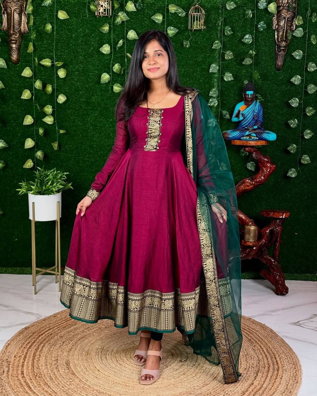 Festive Vichitra Silk Gown with Net Dupatta