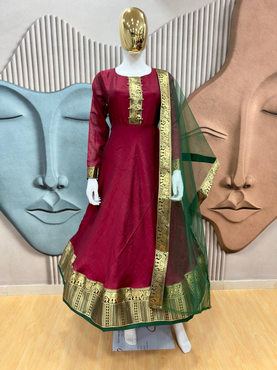 Festive Vichitra Silk Gown with Net Dupatta