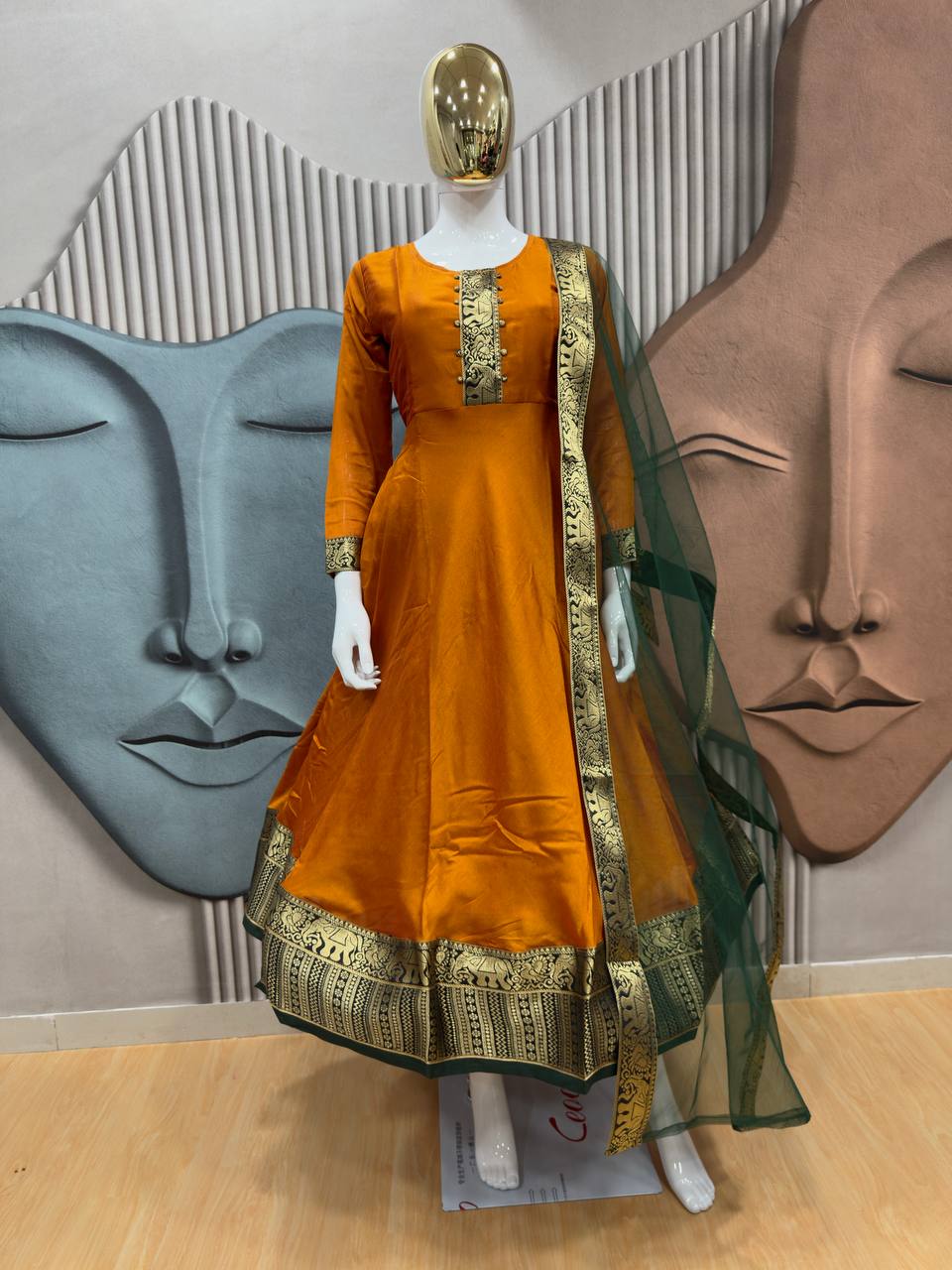 Festive Vichitra Silk Gown with Net Dupatta