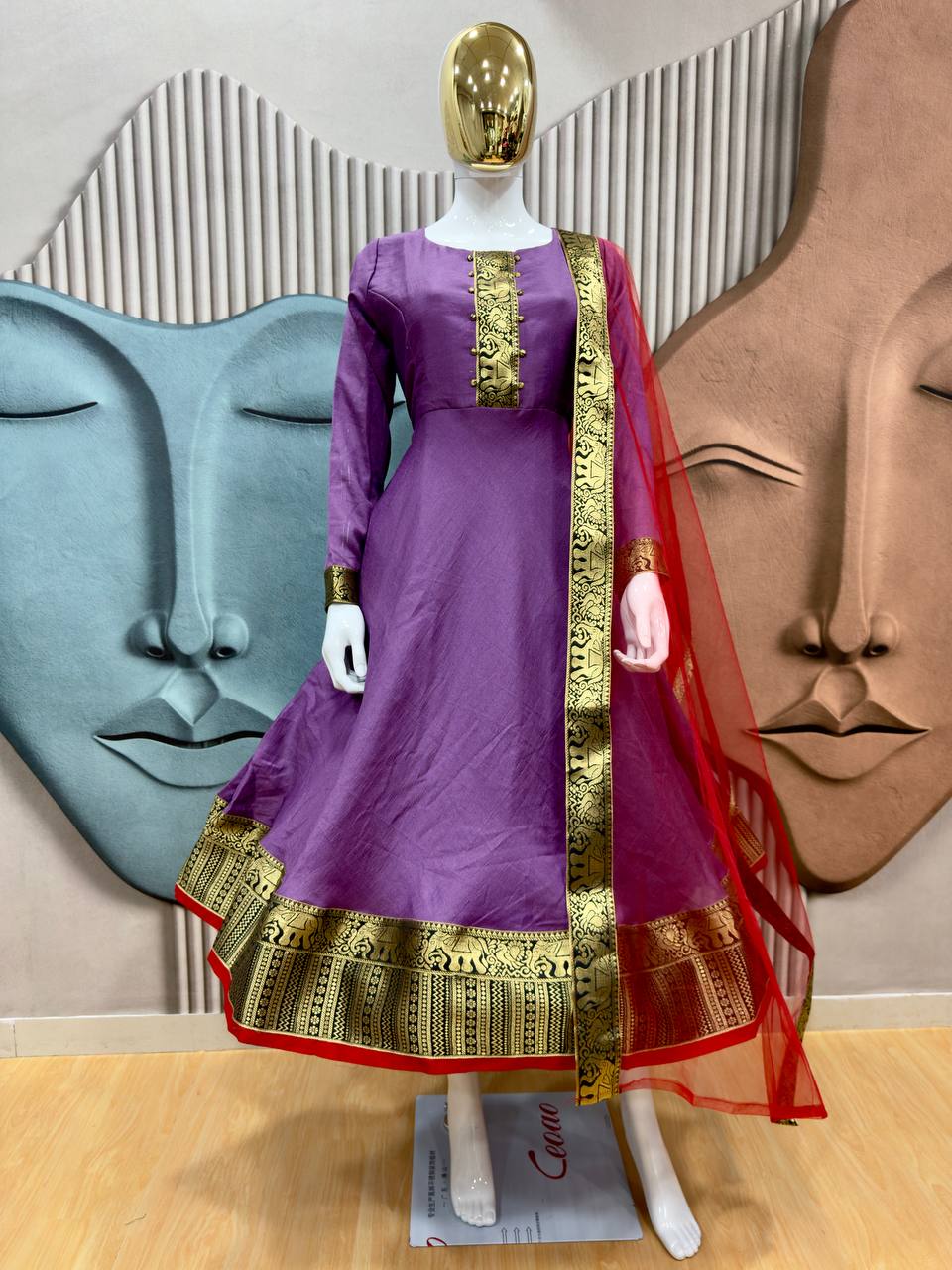 Festive Vichitra Silk Gown with Net Dupatta