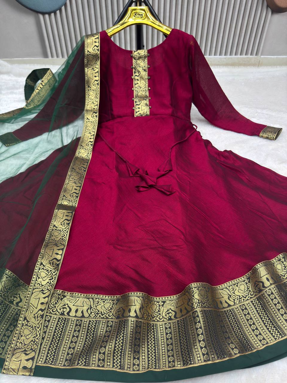 Festive Vichitra Silk Gown with Net Dupatta