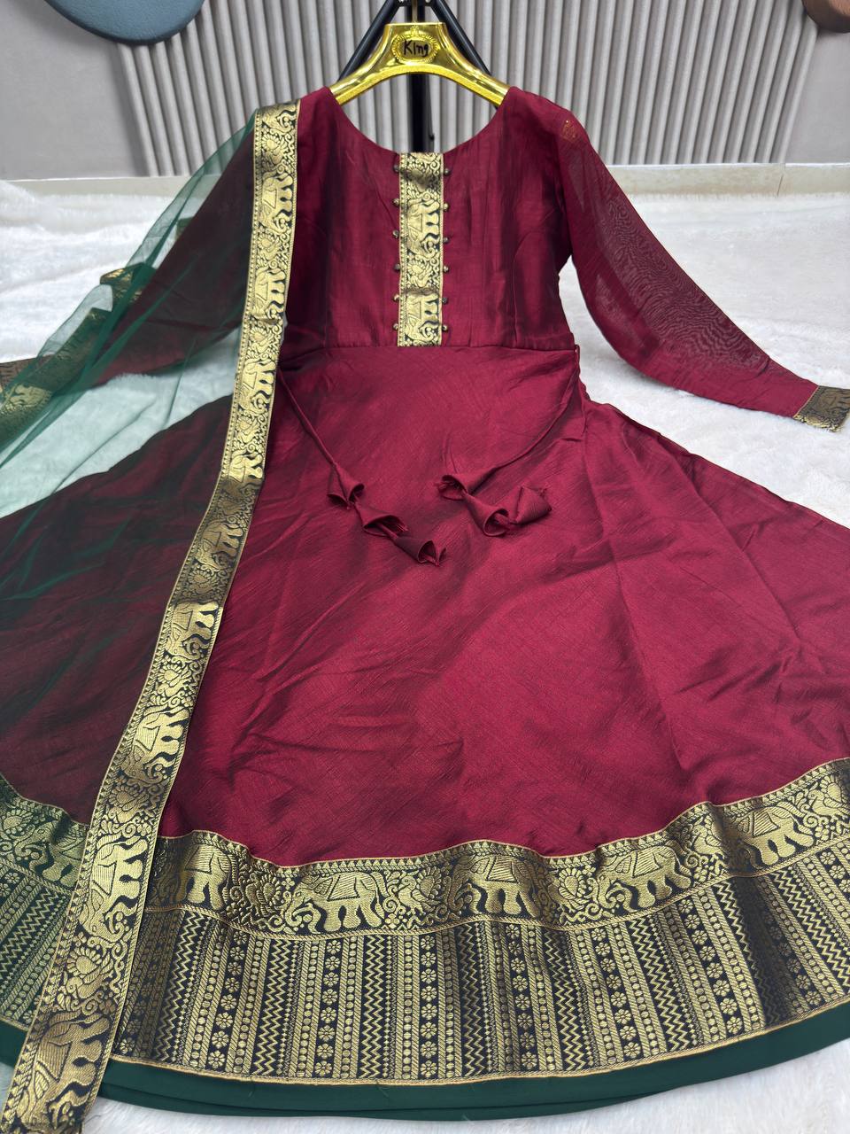 Festive Vichitra Silk Gown with Net Dupatta