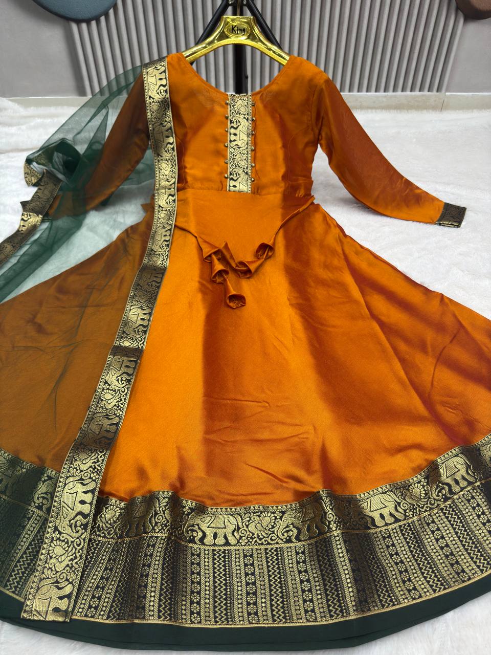 Festive Vichitra Silk Gown with Net Dupatta