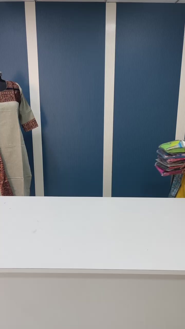 Delicate Light Green Cotton Kurta Set with Blue Border – Perfect for Every Day