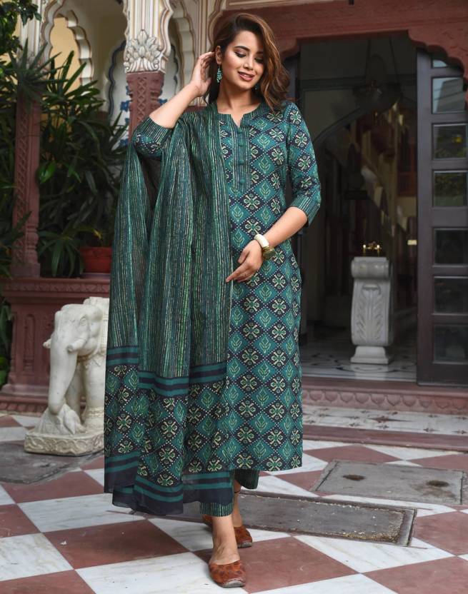 Graceful Cotton Kurta & Bottom with Designer Chanderi Dupatta