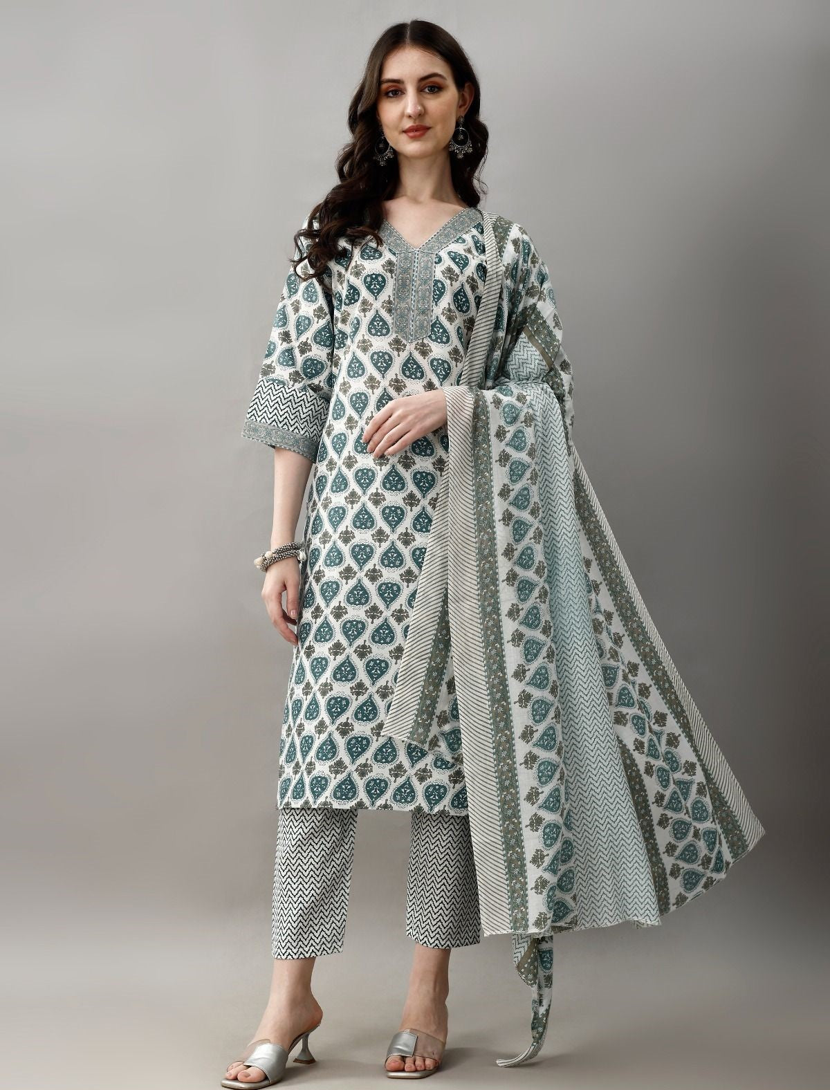 Printed Cotton Kurta Set with Chanderi Dupatta