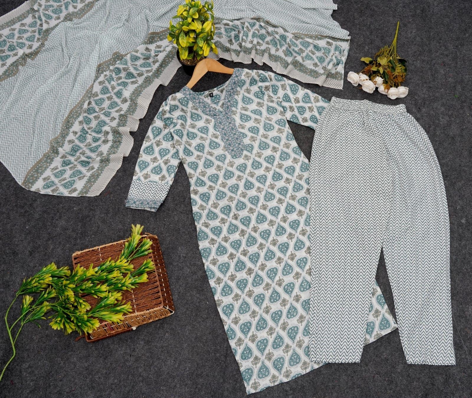 Printed Cotton Kurta Set with Chanderi Dupatta