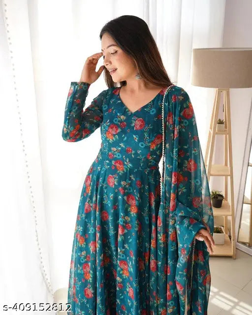 Classic Georgette Gown with Dupatta for Special Occasions