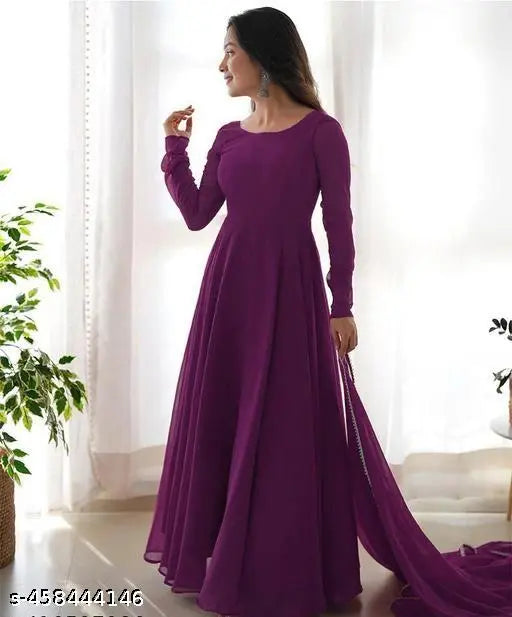 Georgette Gown and Dupatta Set with Intricate Lace Border