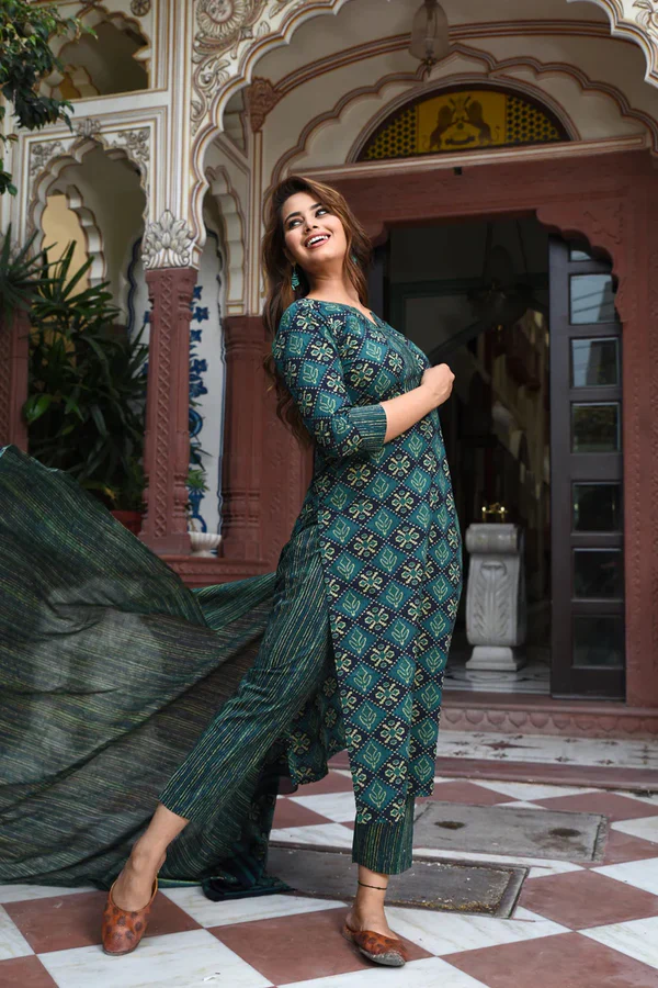 Graceful Cotton Kurta & Bottom with Designer Chanderi Dupatta