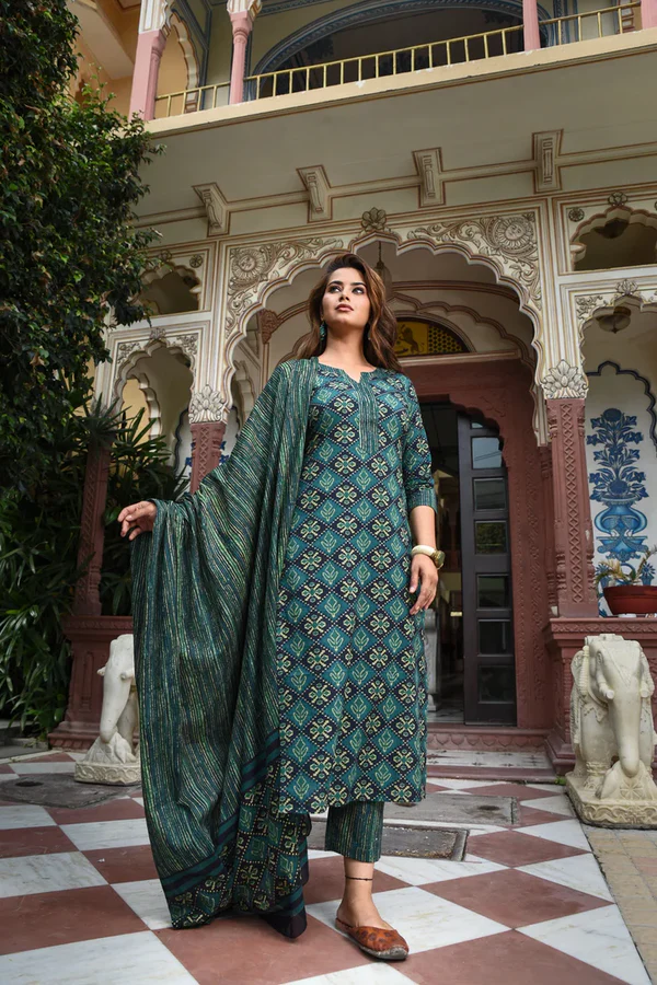 Graceful Cotton Kurta & Bottom with Designer Chanderi Dupatta